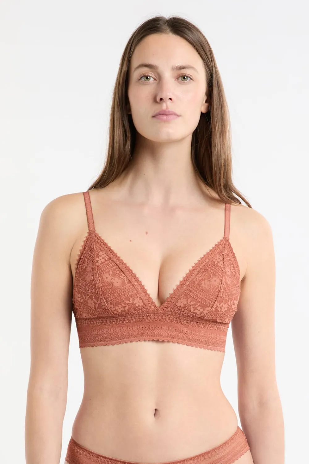 Clearance ETAM Sujetador N.8: triángulo sin aros de encaje arena