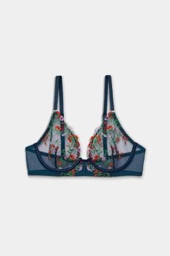 Online ETAM Sujetador sin relleno bordado con flores AZUL PETRÓLEO