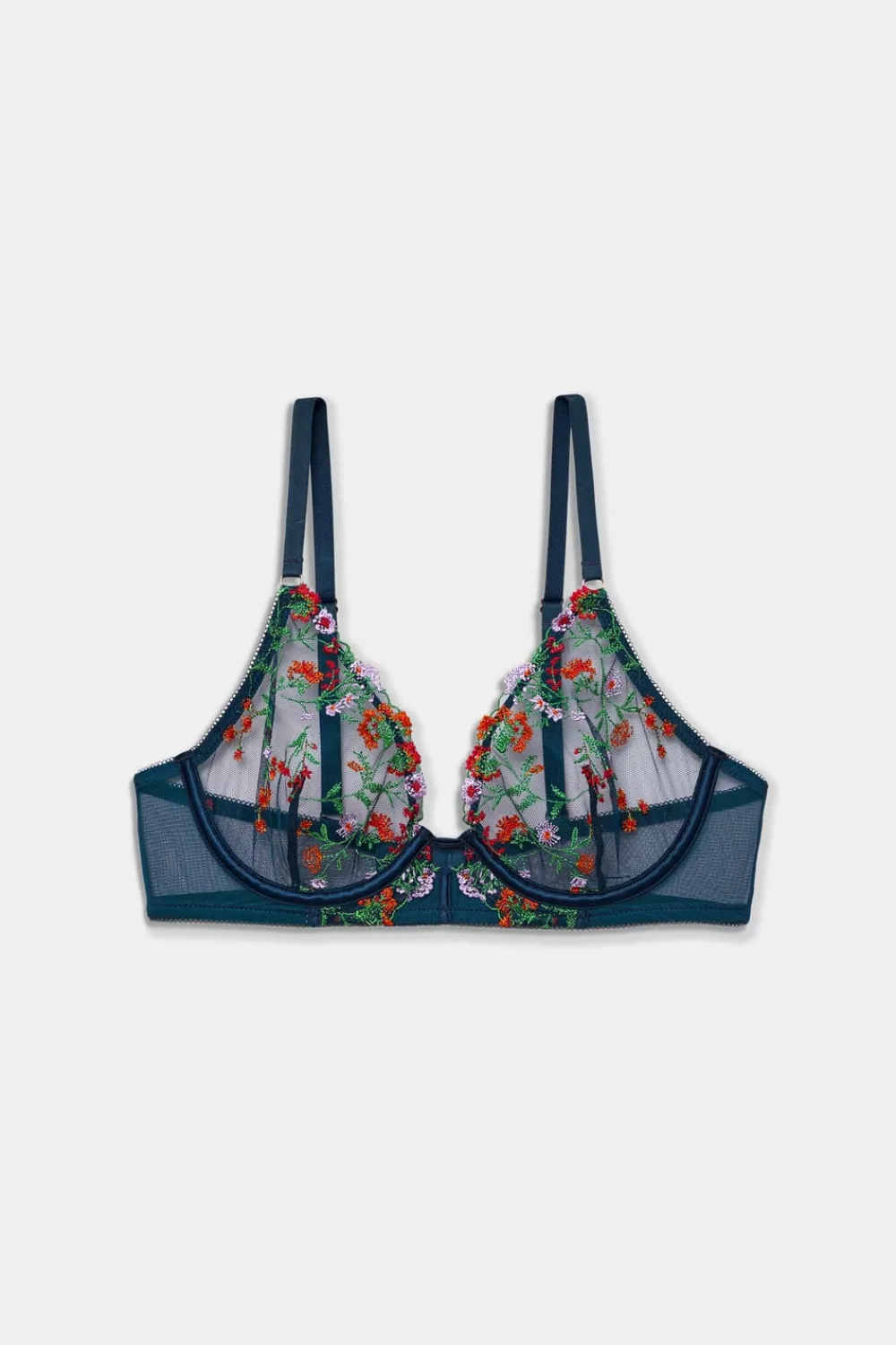 Online ETAM Sujetador sin relleno bordado con flores AZUL PETRÓLEO