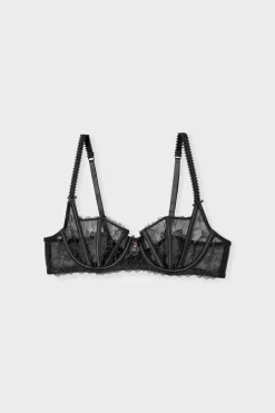 New ETAM Sujetador sin relleno de tul y satén NEGRO