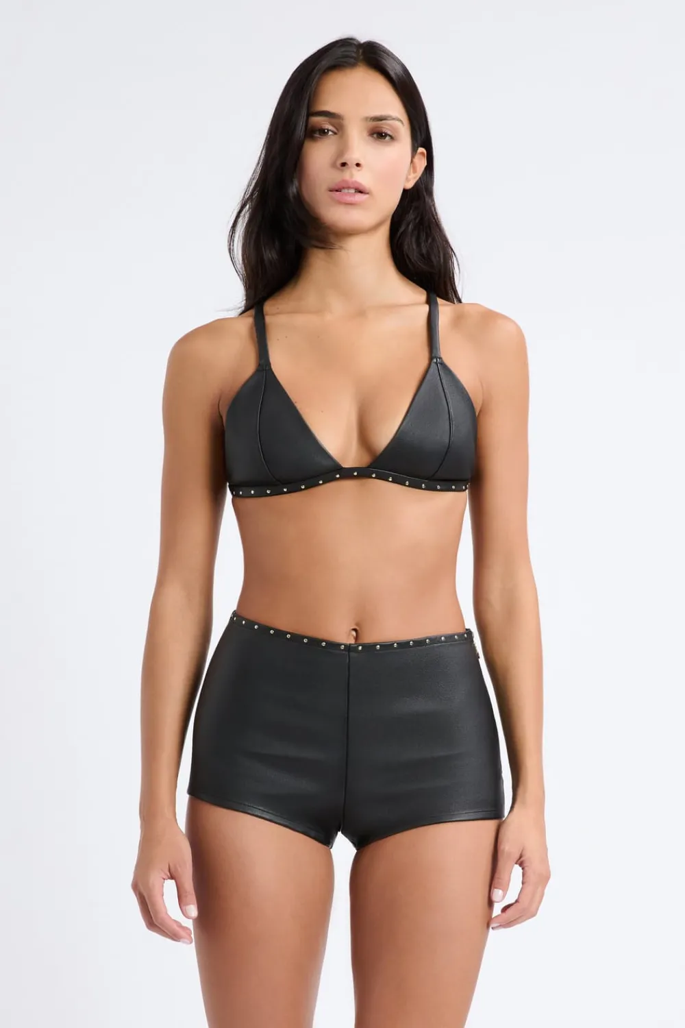 Hot ETAM Sujetador triangular de cuero NEGRO