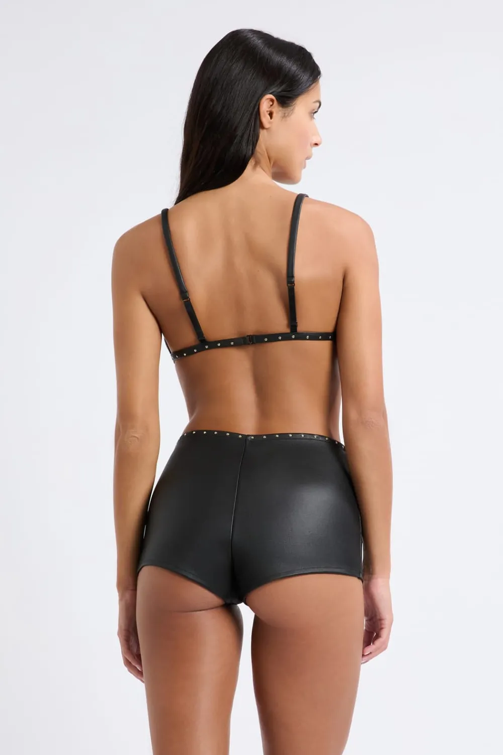 Hot ETAM Sujetador triangular de cuero NEGRO