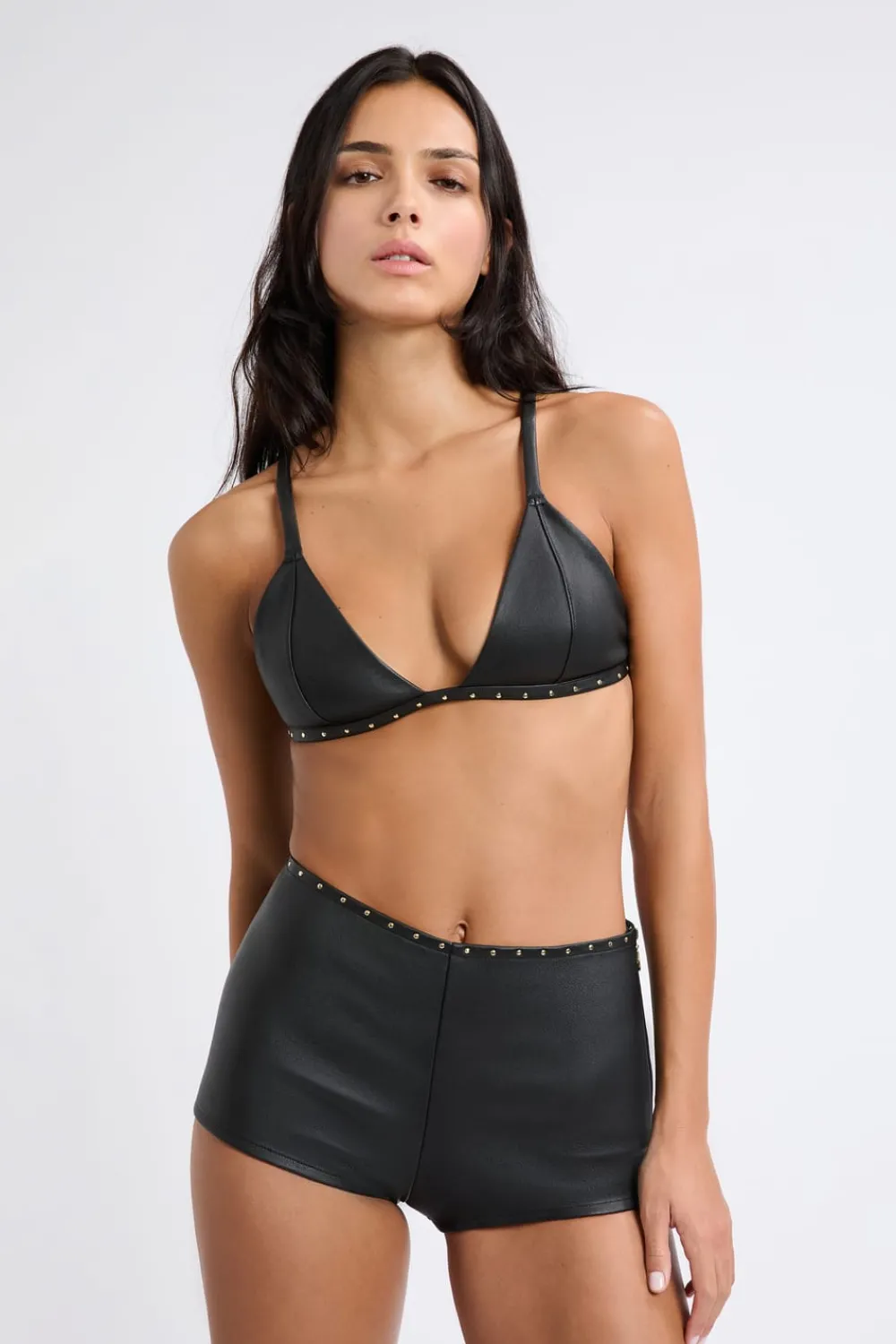Hot ETAM Sujetador triangular de cuero NEGRO