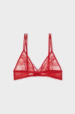 Discount ETAM Sujetador triangular de encaje con tirantes dobles ROJO