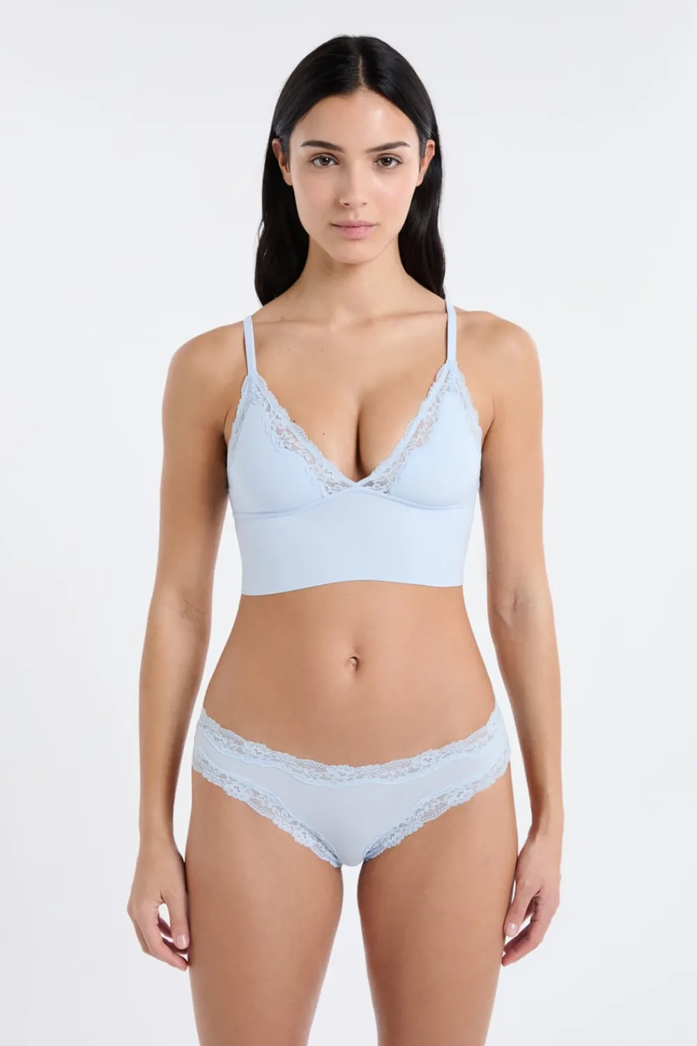 Sale ETAM Sujetador triangular de microfibra y encaje AZUL CIELO