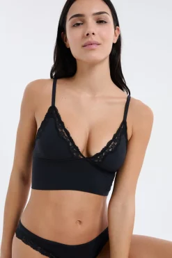 Discount ETAM Sujetador triangular de microfibra y encaje NEGRO