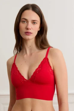 Online ETAM Sujetador triangular de microfibra y encaje ROJO
