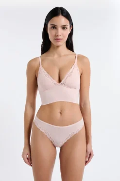 Discount ETAM Sujetador triangular de microfibra y encaje ROSA EMPOLVADO