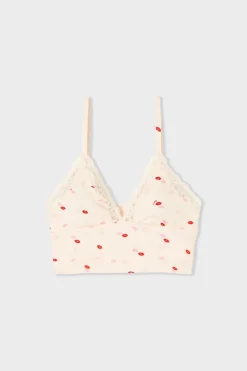 ETAM Sujetador triangular de microfibra y encaje con estampado de besos IMP FOND ROSA