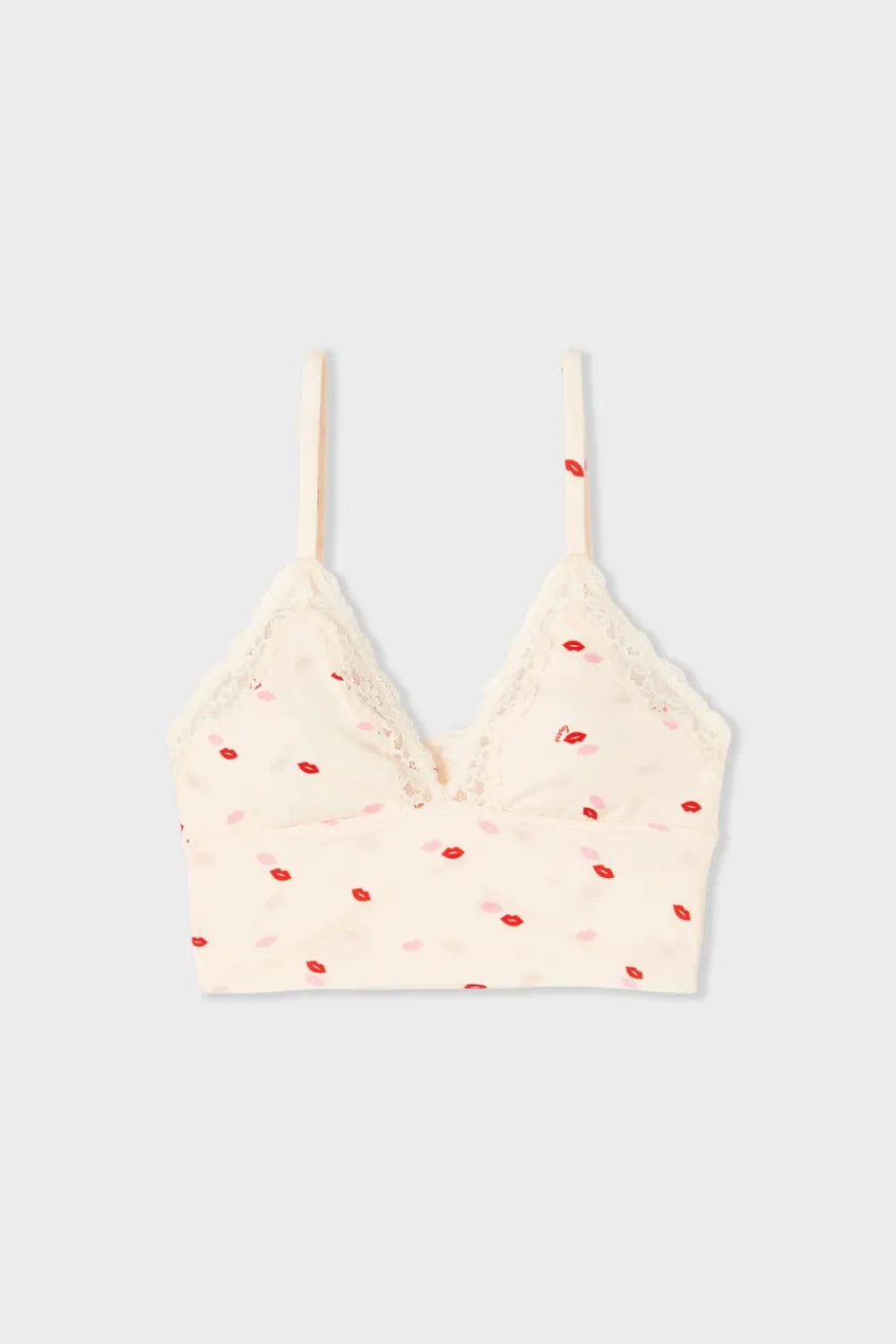 ETAM Sujetador triangular de microfibra y encaje con estampado de besos IMP FOND ROSA