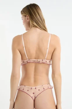 Discount ETAM Sujetador triangular de tul con motivos bordados rosa nude
