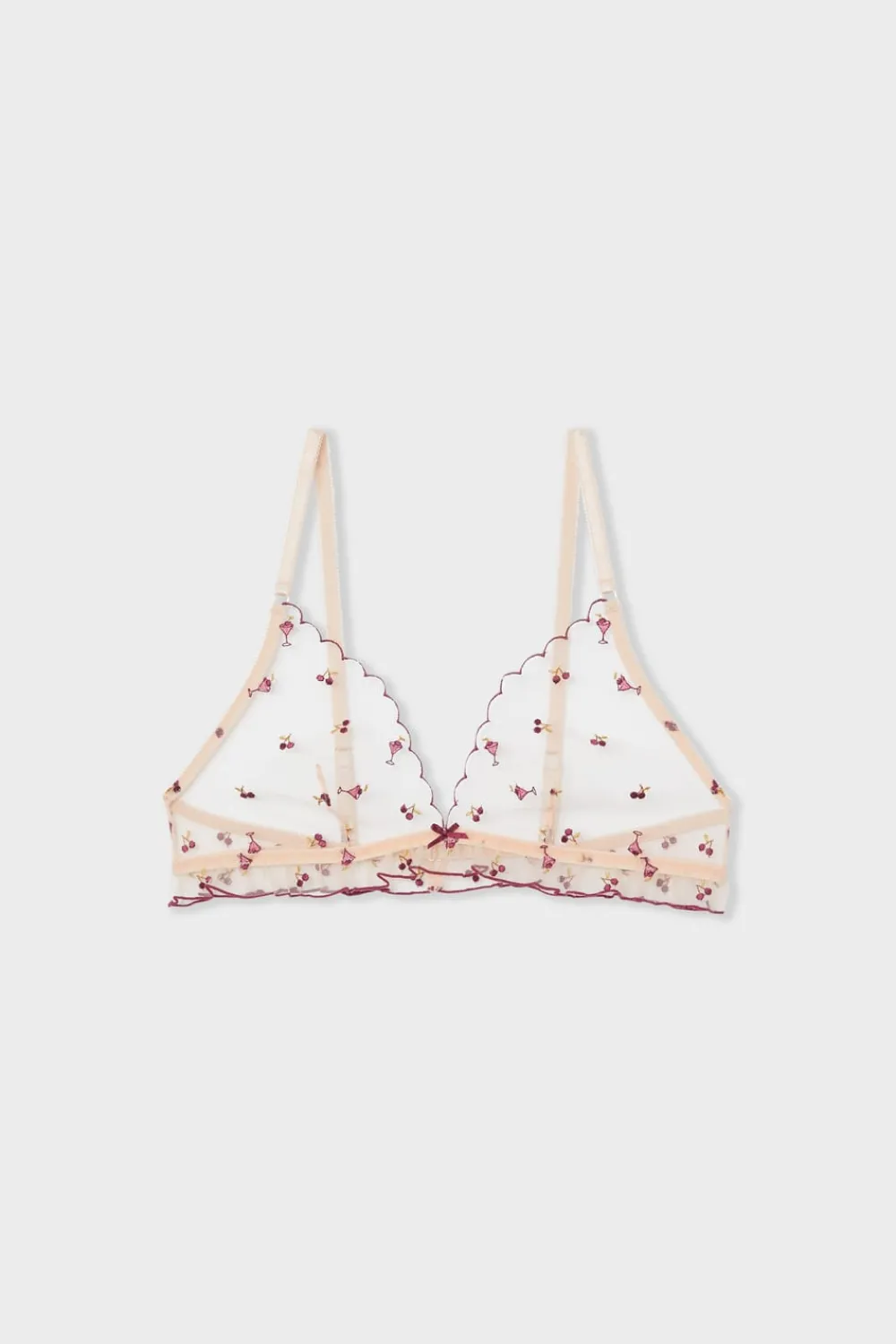 Discount ETAM Sujetador triangular de tul con motivos bordados rosa nude
