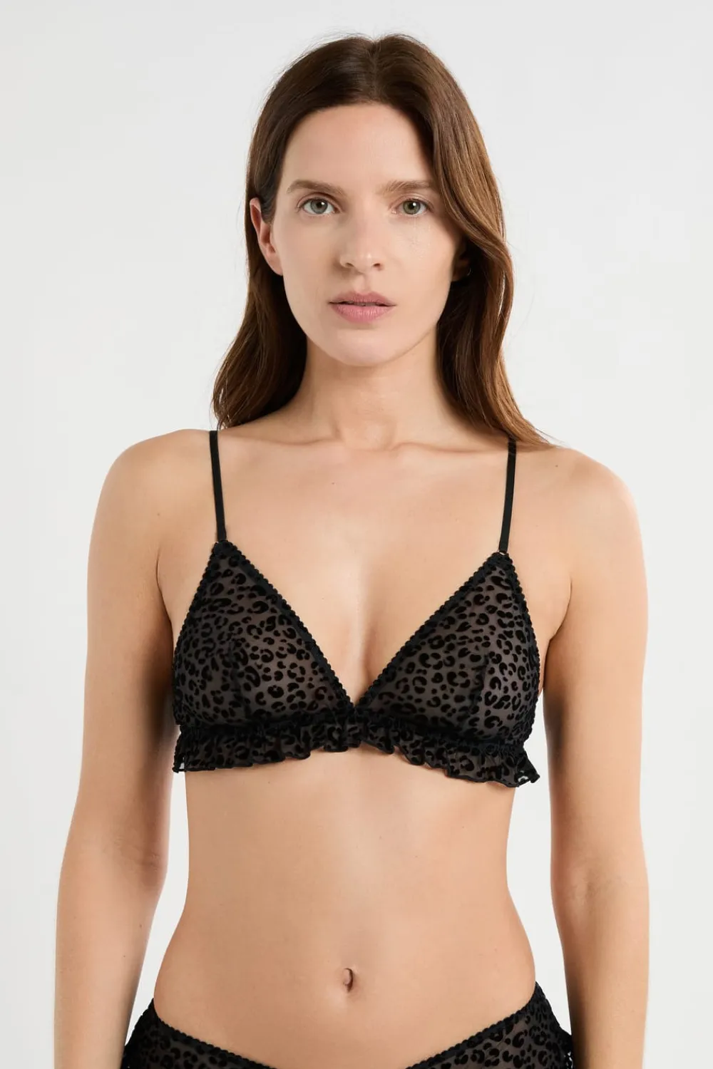 Best ETAM Sujetador triangular de tul con estampado de leopardo NEGRO