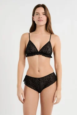 Best ETAM Sujetador triangular de tul con estampado de leopardo NEGRO