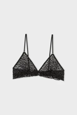 Best ETAM Sujetador triangular de tul con estampado de leopardo NEGRO