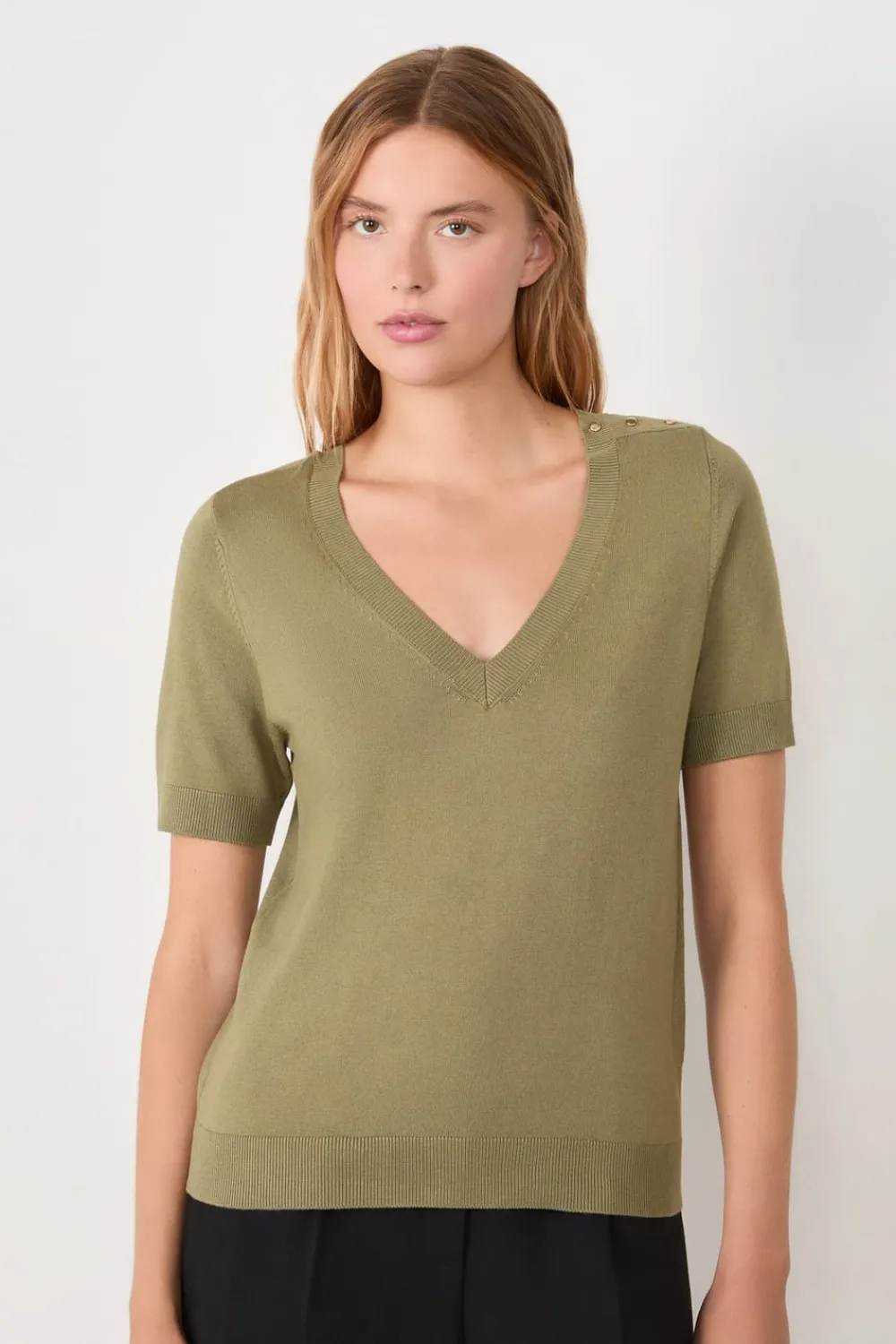 Clearance ETAM Suéter cuello en V manga corta ARCILLA