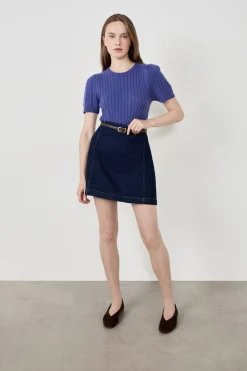 Outlet ETAM Suéter de manga corta con diseño trenzado AZUL ROYAL