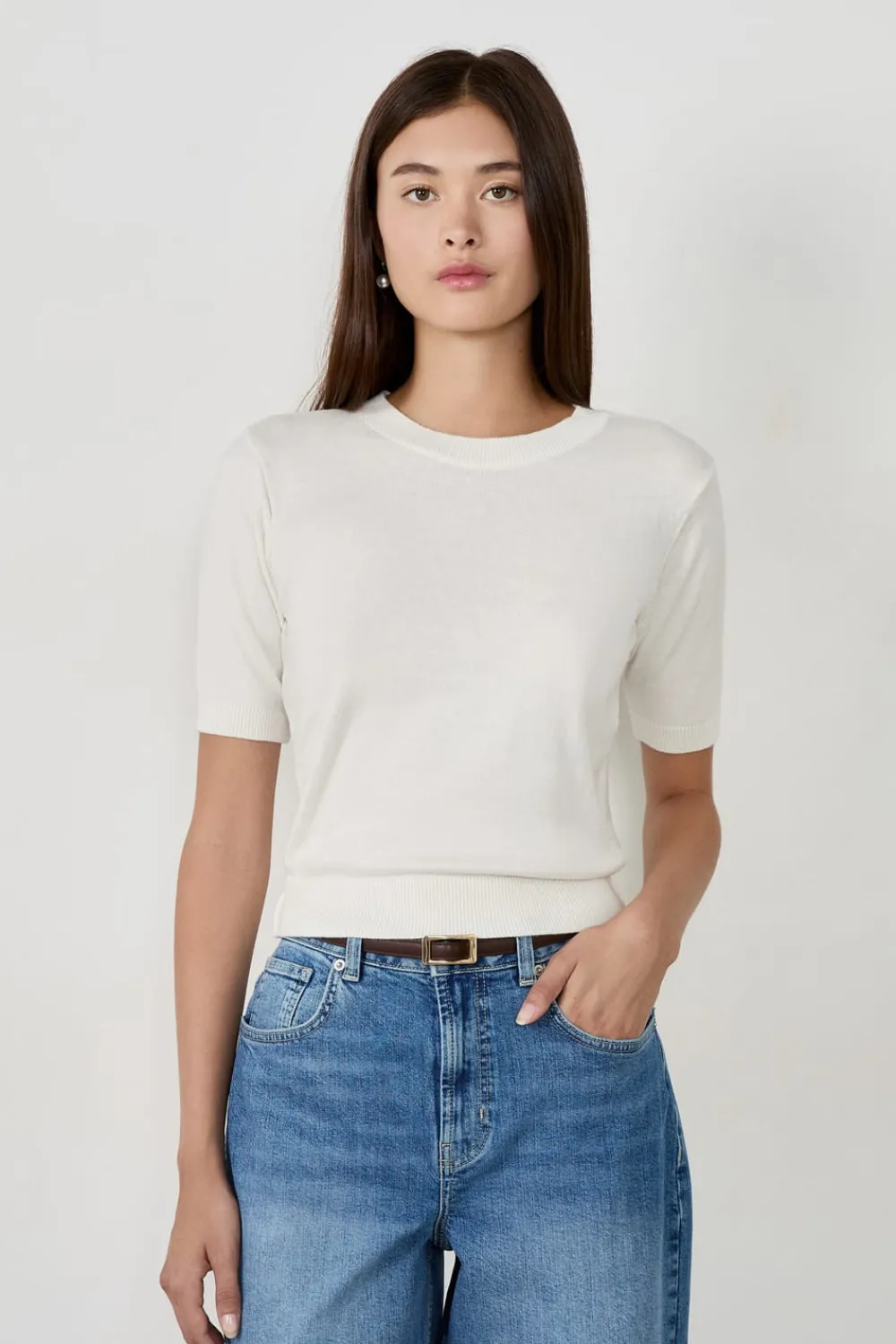 Sale ETAM Suéter de manga corta cuello redondo BLANCO