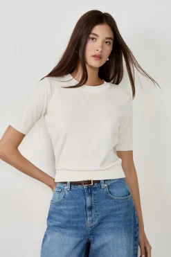 Sale ETAM Suéter de manga corta cuello redondo BLANCO