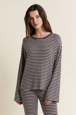 Hot ETAM Sweatshirt de pyjama à rayures CHOCOLAT