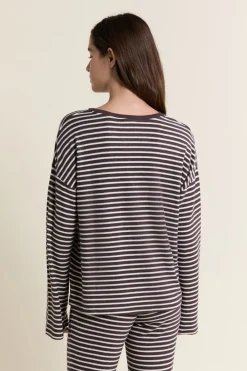 Hot ETAM Sweatshirt de pyjama à rayures CHOCOLAT