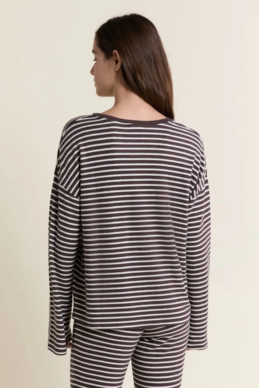 Hot ETAM Sweatshirt de pyjama à rayures CHOCOLAT