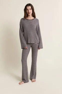 Hot ETAM Sweatshirt de pyjama à rayures CHOCOLAT