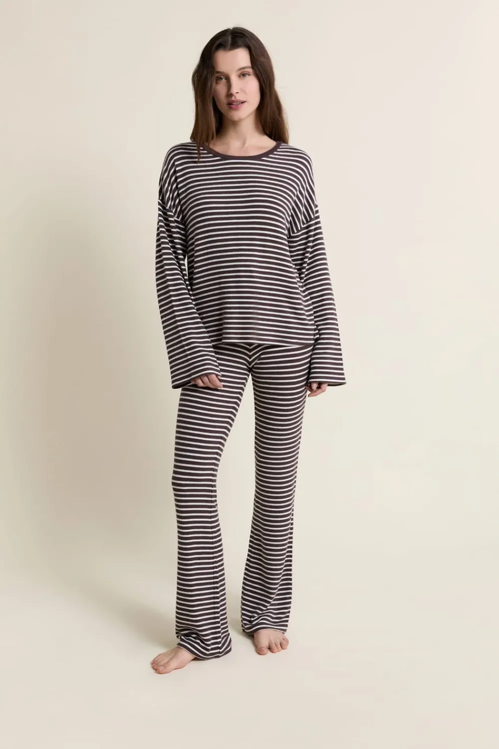 Hot ETAM Sweatshirt de pyjama à rayures CHOCOLAT