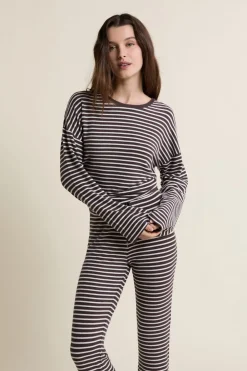 Hot ETAM Sweatshirt de pyjama à rayures CHOCOLAT