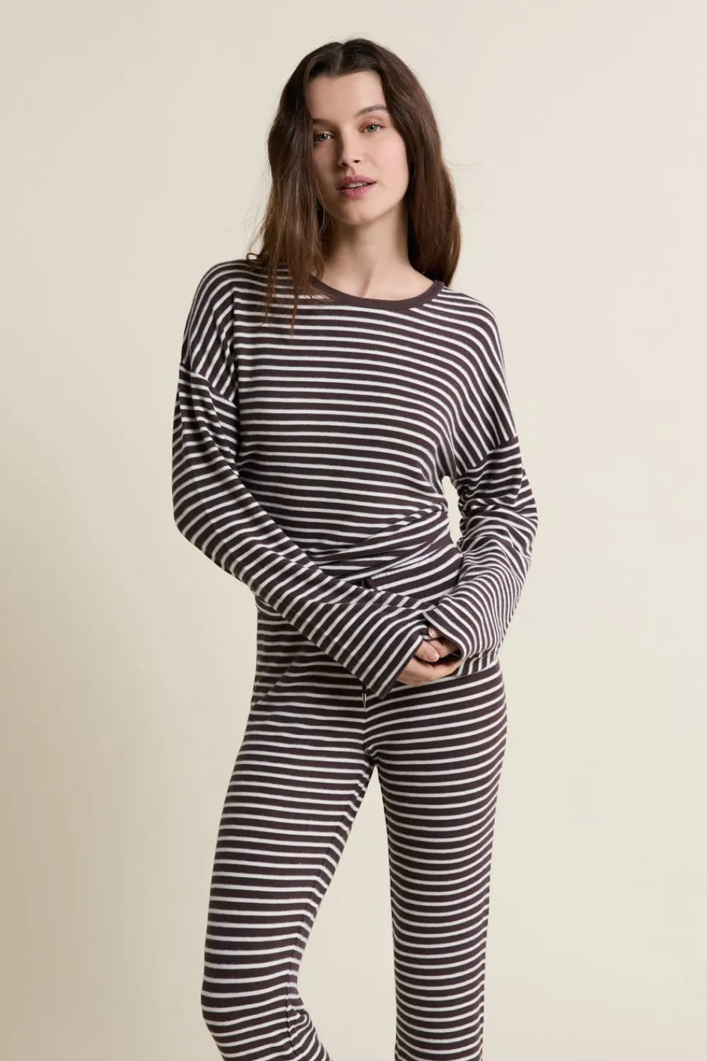 Hot ETAM Sweatshirt de pyjama à rayures CHOCOLAT