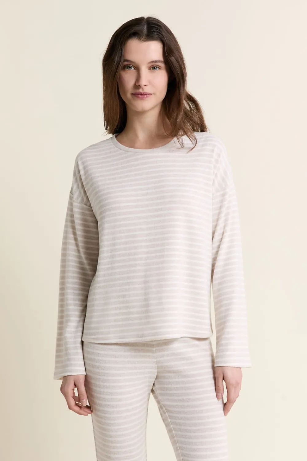Online ETAM Sweatshirt de pyjama à rayures BEIGE
