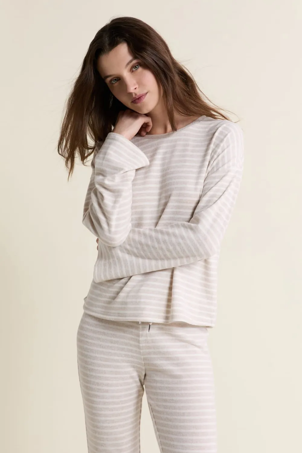 Online ETAM Sweatshirt de pyjama à rayures BEIGE