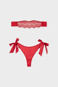Hot ETAM Tanga bordado con lazos CARDINAL