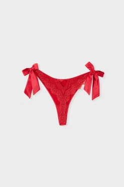 Hot ETAM Tanga bordado con lazos CARDINAL