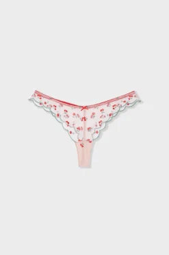 Hot ETAM Tanga con bordado ROSA EMPOLVADO