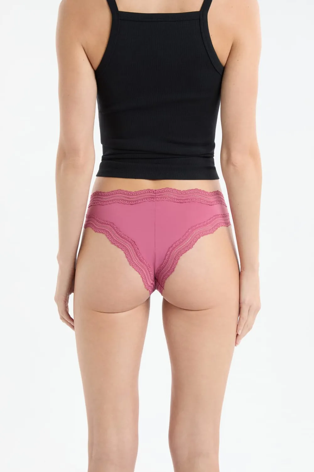 Hot ETAM Tanga con bordes de encaje de microfibra ROSA CARAMELO