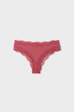 Hot ETAM Tanga con bordes de encaje de microfibra ROSA CARAMELO