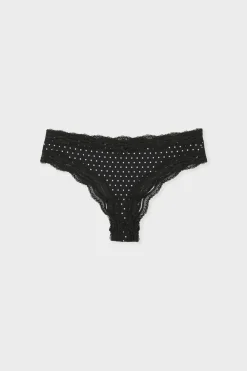 Clearance ETAM Tanga con bordes de encaje de microfibra IMP FD NEGRO