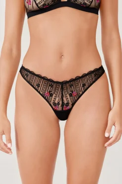 ETAM Tanga con detalles bordados NEGRO