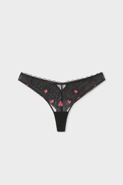 ETAM Tanga con detalles bordados NEGRO