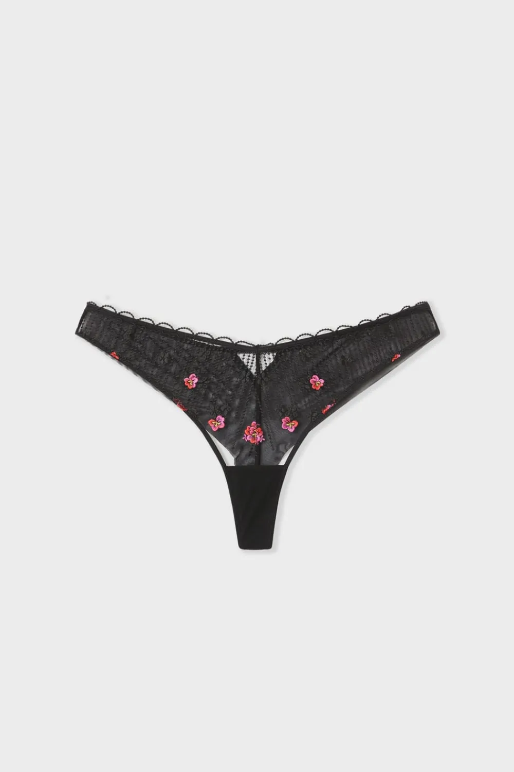 ETAM Tanga con detalles bordados NEGRO