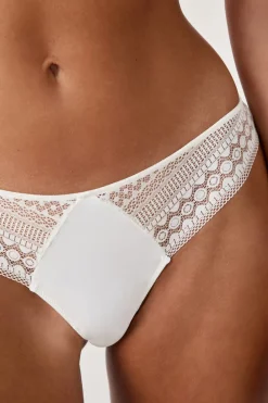Hot ETAM Tanga con detalles de encaje BLANCO