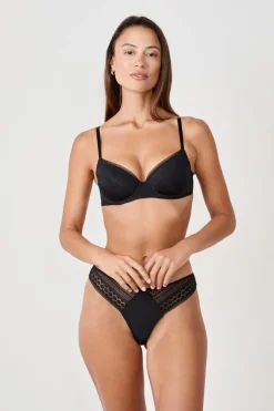 ETAM Tanga con detalles de encaje NEGRO