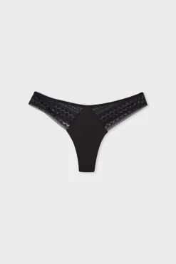 ETAM Tanga con detalles de encaje NEGRO