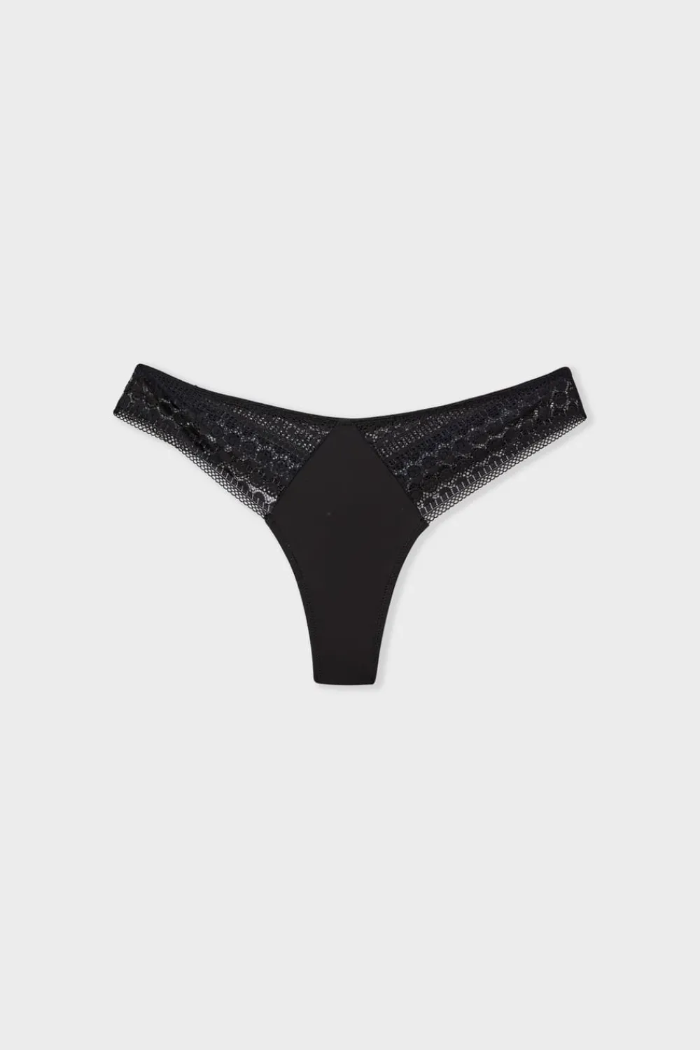 ETAM Tanga con detalles de encaje NEGRO