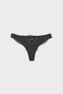 Sale ETAM Tanga con detalles de encaje NEGRO