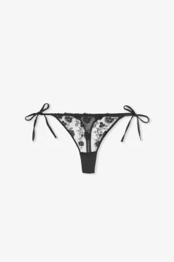 Clearance ETAM Tanga con lazo en tul bordado NEGRO