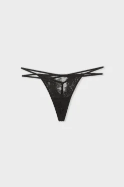 New ETAM Tanga de encaje NEGRO