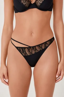 Sale ETAM Tanga de encaje NEGRO