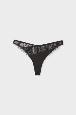 Sale ETAM Tanga de encaje NEGRO